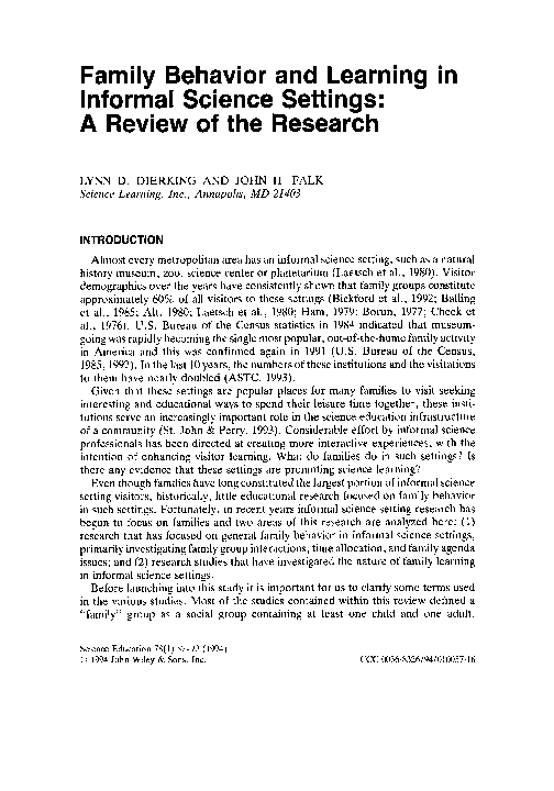 (PDF) Family behavior and learning in informal science
