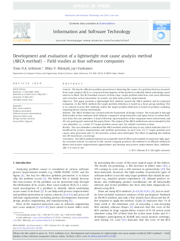 (PDF) Development and evaluation of a lightweight root cause analysis ...