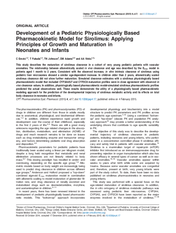 (PDF) Development of a Pediatric Physiologically Based Pharmacokinetic ...
