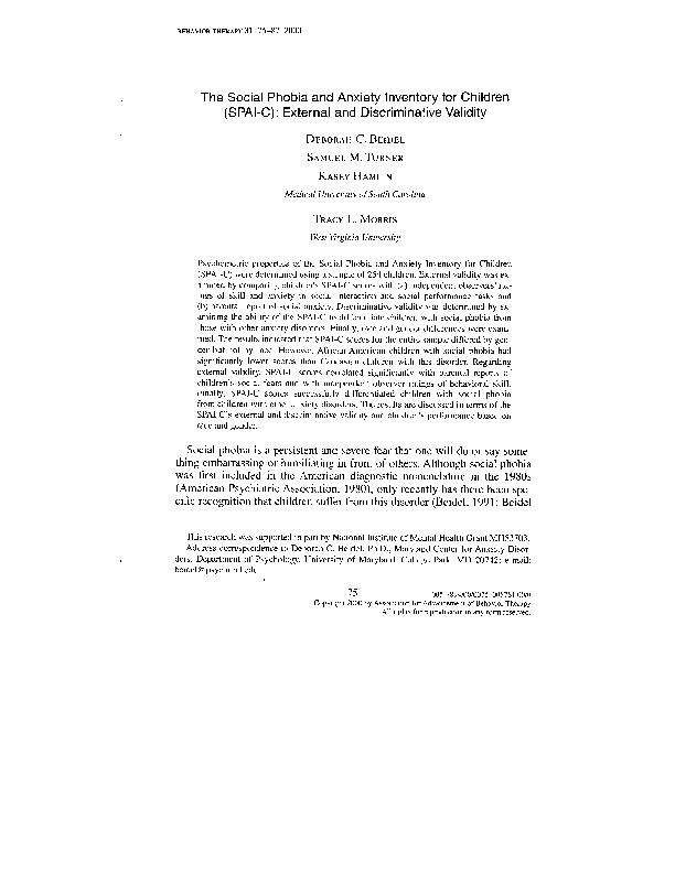 (PDF) The social phobia and anxiety inventory for children (SPAI-C ...