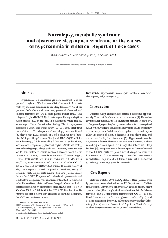 Narcolepsy case study example picture