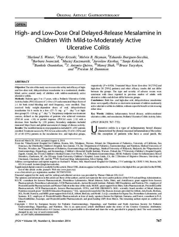 (PDF) High- and Low-Dose Oral Delayed-Release Mesalamine in Children ...
