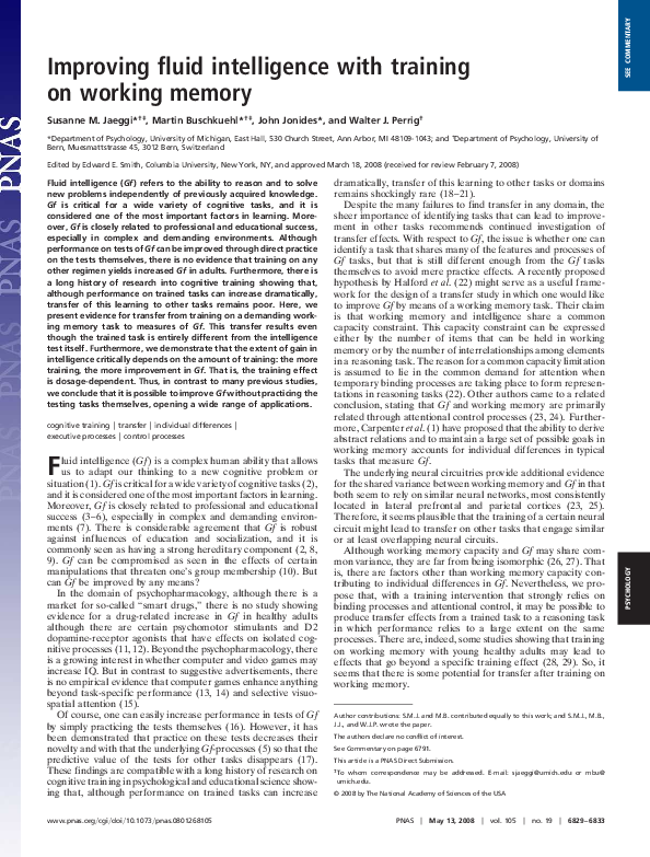 (PDF) Improving fluid intelligence with training on working memory