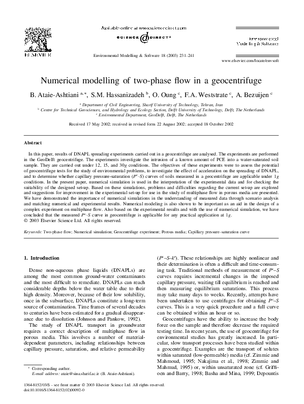 (PDF) Numerical modelling of two-phase flow in a geocentrifuge
