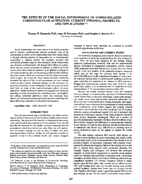 (PDF) The effects of the social environment on stress-related ...