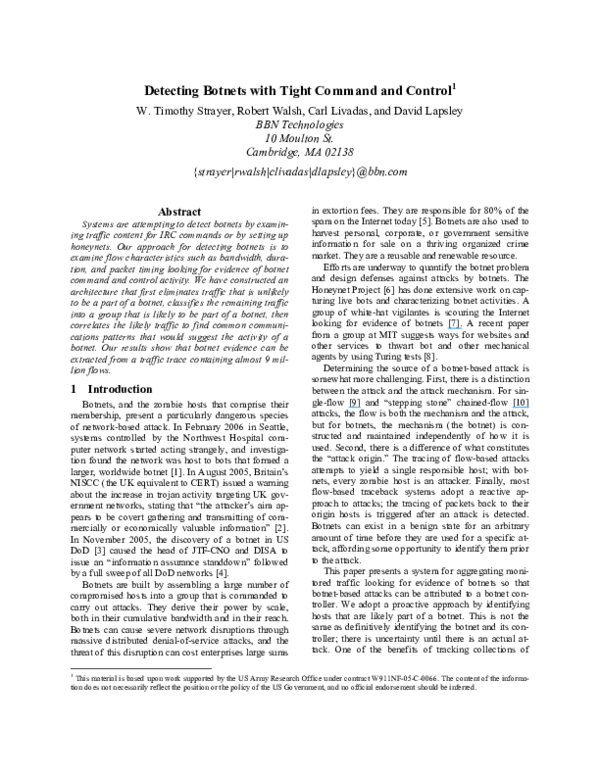 (PDF) Detecting Botnets with Tight Command and Control