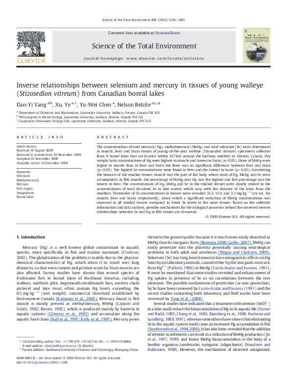 (PDF) Inverse relationships between selenium and mercury in tissues of ...