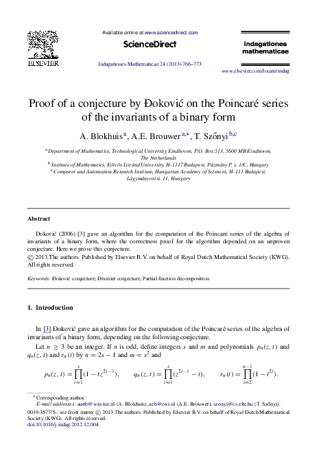 (PDF) Proof of a conjecture by Đoković on the Poincaré series of the ...