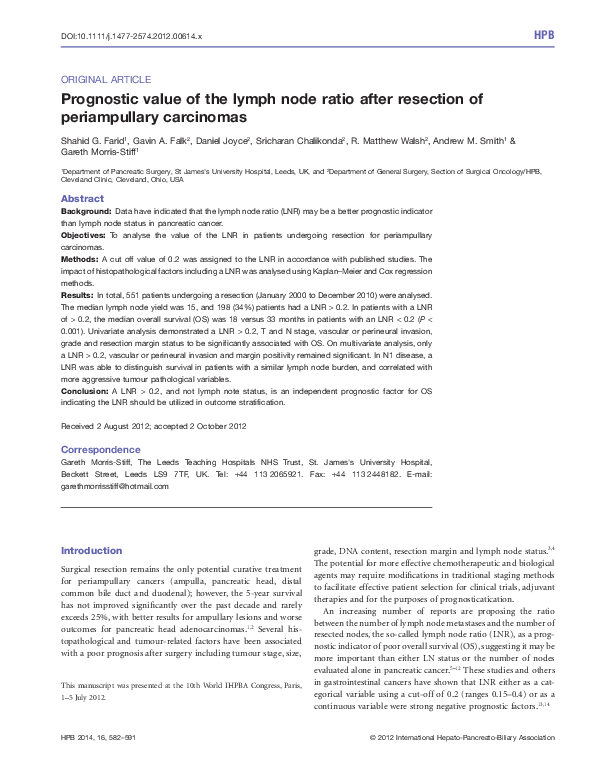 (PDF) Prognostic value of the lymph node ratio after resection of ...
