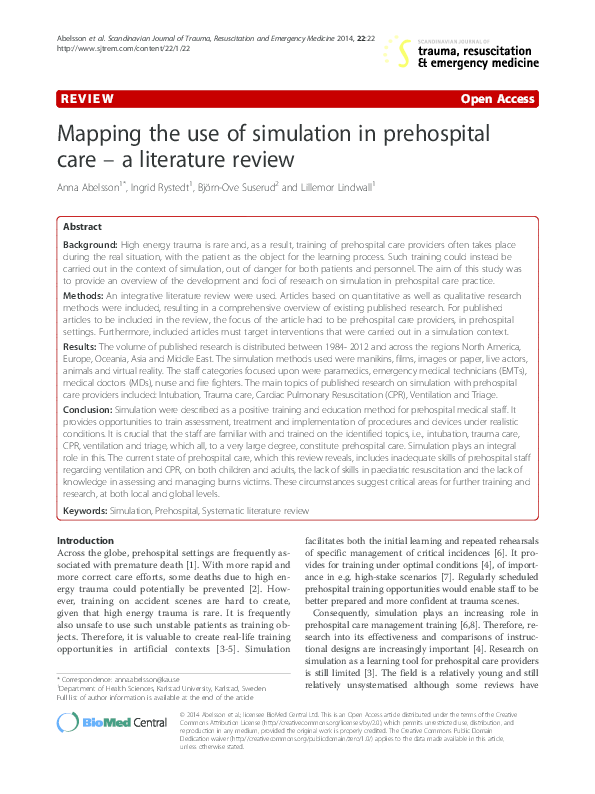 (PDF) Mapping the use of simulation in prehospital care – a literature ...