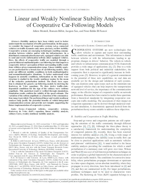 (PDF) Linear and Weakly Nonlinear Stability Analyses of Cooperative Car ...