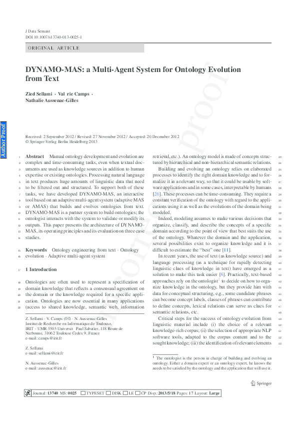 (PDF) DYNAMO-MAS: a Multi-Agent System for Ontology Evolution from Text