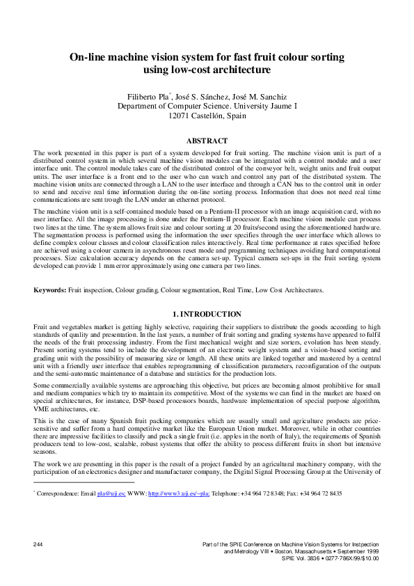 (PDF) Online machine vision system for fast fruit color sorting using ...