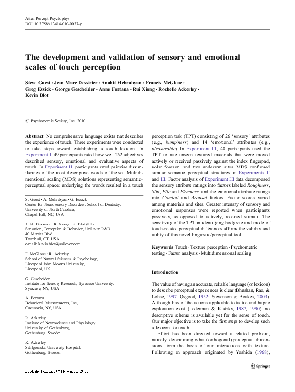 (PDF) The development and validation of sensory and emotional scales of ...