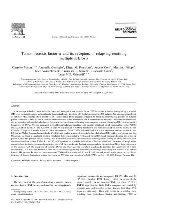 (PDF) Tumor necrosis factor α and its receptors in relapsing-remitting ...