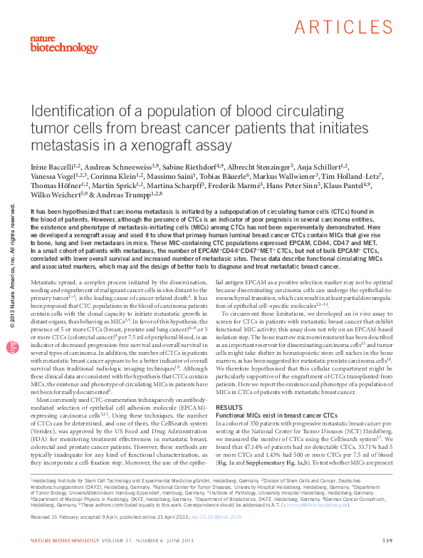 (PDF) Identification of a population of blood circulating tumor cells ...