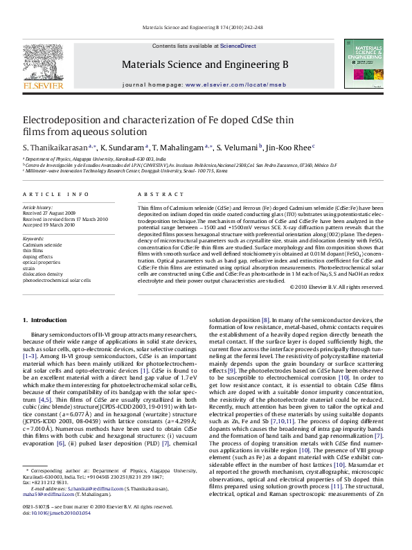 (PDF) Electrodeposition and characterization of Fe doped CdSe thin ...