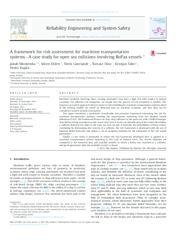 (PDF) A framework for risk assessment for maritime transportation ...
