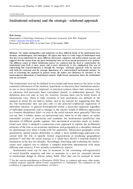 (PDF) Institutional (re)turns and the strategic-relational approach
