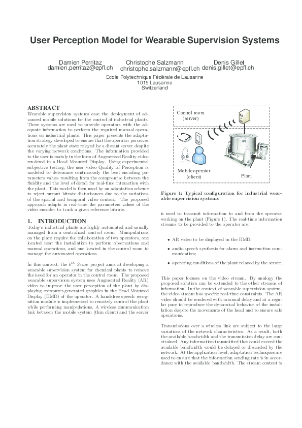 (PDF) User perception model for wearable supervision systems