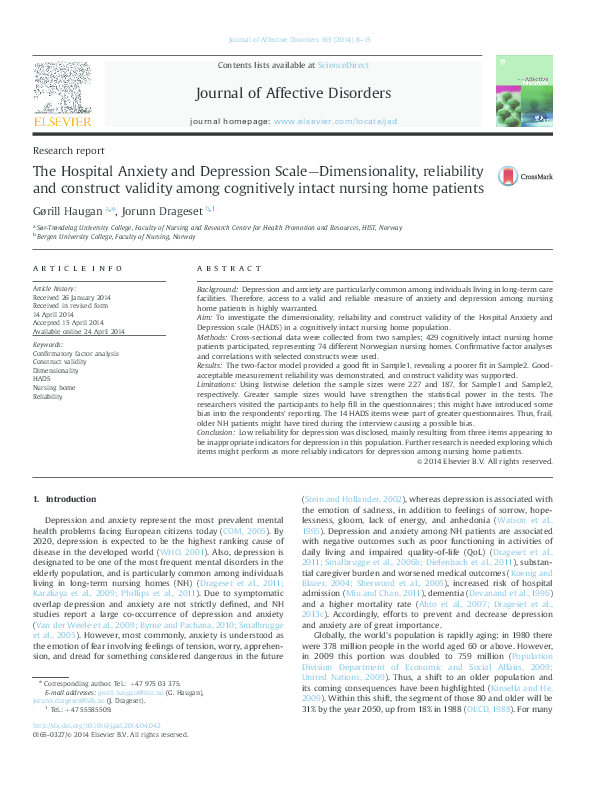 (PDF) The Hospital Anxiety and Depression Scale – dimensionality ...