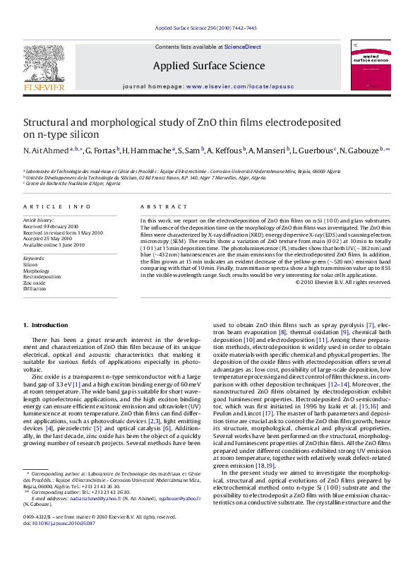 (PDF) Structural and morphological study of ZnO thin films ...