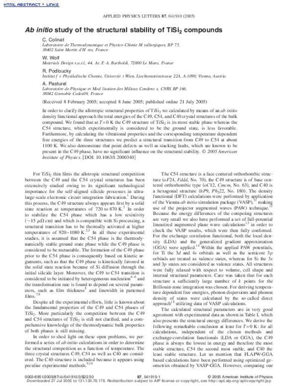 (PDF) Ab initio study of the structural stability of TiSi[sub 2] compounds