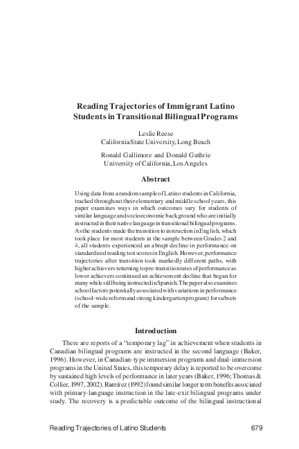 (PDF) Reading Trajectories of Immigrant Latino Students in Transitional ...