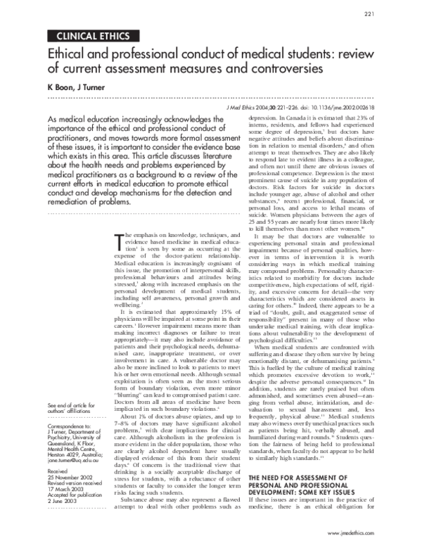 (PDF) Ethical and professional conduct of medical students: review of ...