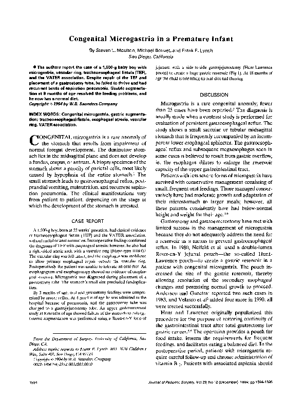 (PDF) Congenital microgastria in a premature infant