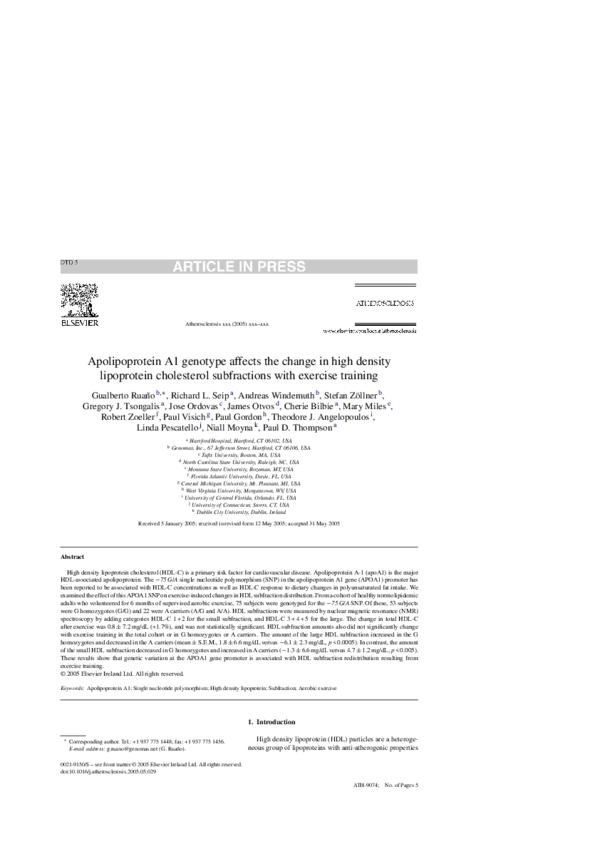 (PDF) Apolipoprotein A1 genotype affects the change in high density ...
