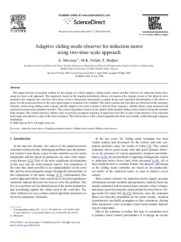 (PDF) Adaptive sliding mode observer for induction motor using two-time ...