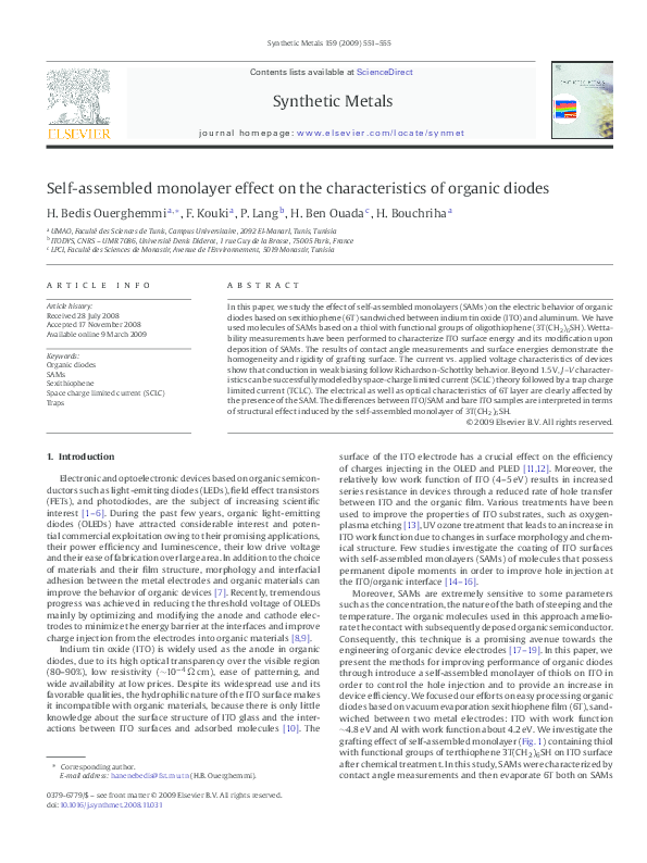 (PDF) Self-assembled monolayer effect on the characteristics of organic ...