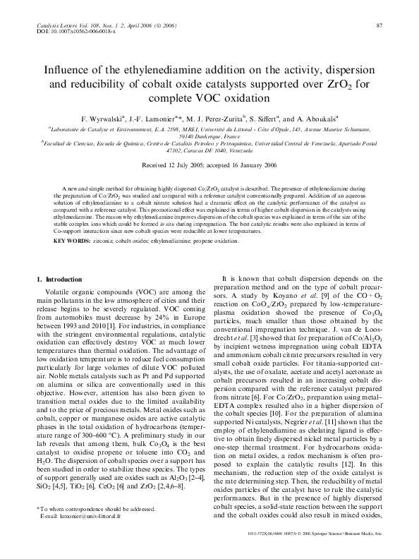 (PDF) Influence of the Ethylenediamine Addition on the Activity ...