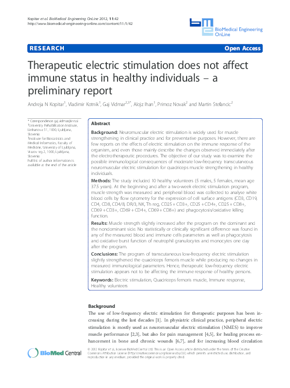 (PDF) Therapeutic electric stimulation does not affect immune status in