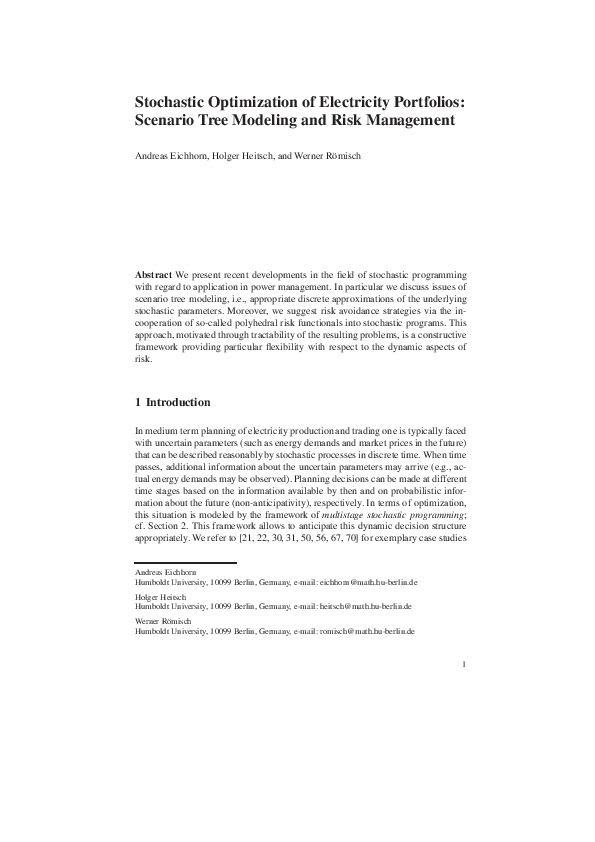 (PDF) Stochastic Optimization of Electricity Portfolios: Scenario Tree ...