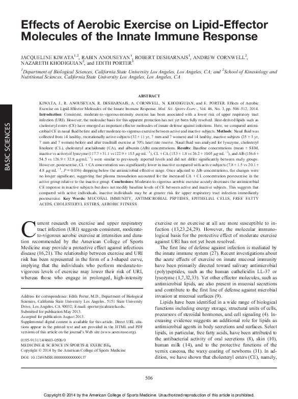 (PDF) Effects of Aerobic Exercise on Lipid-Effector Molecules of the ...