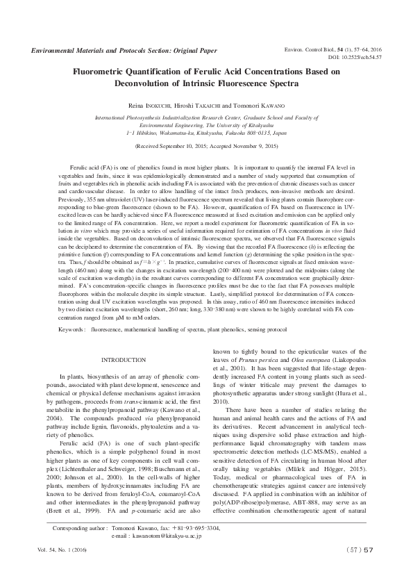 (PDF) Fluorometric Quantification of Ferulic Acid Concentrations Based