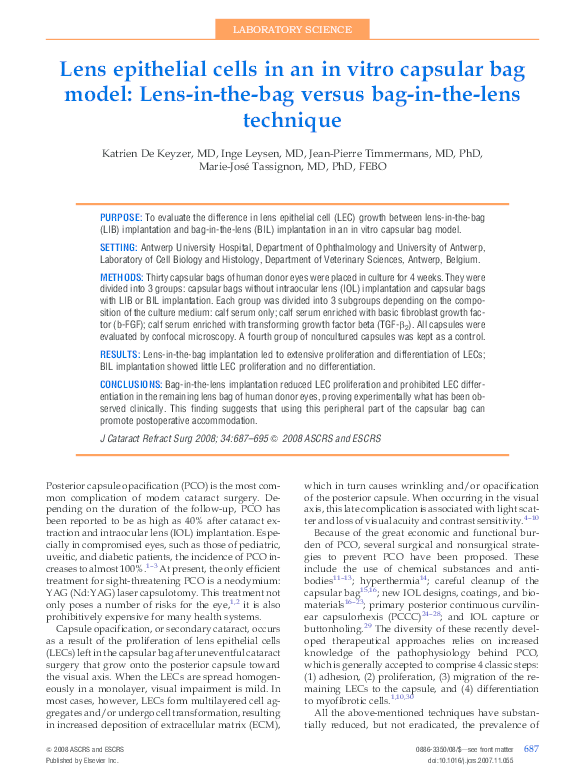 (PDF) Lens epithelial cells in an in vitro capsular bag model: Lens-in ...