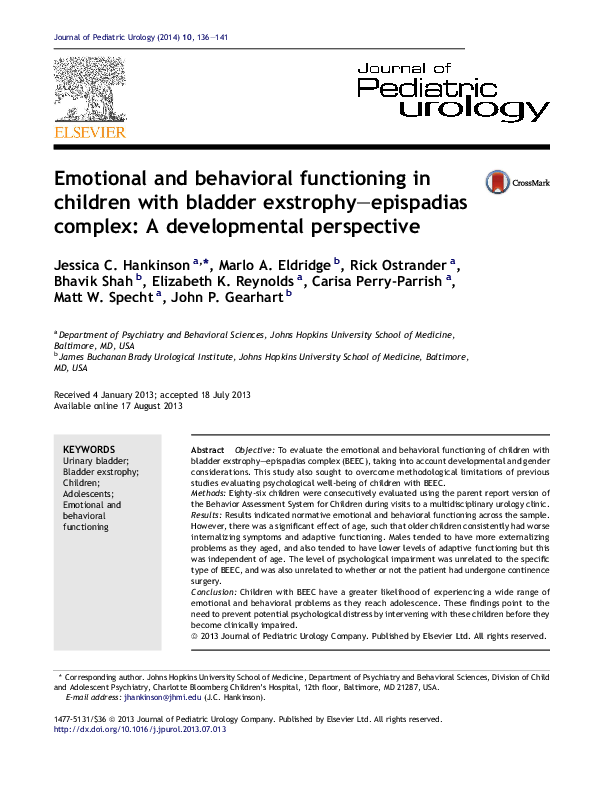 (PDF) Emotional and behavioral functioning in children with bladder