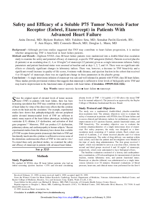 (PDF) Safety and Efficacy of a Soluble P75 Tumor Necrosis Factor ...