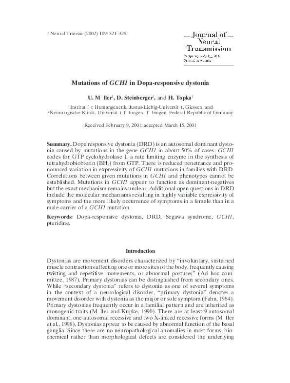 (PDF) Mutations of GCH1 in Dopa-responsive dystonia