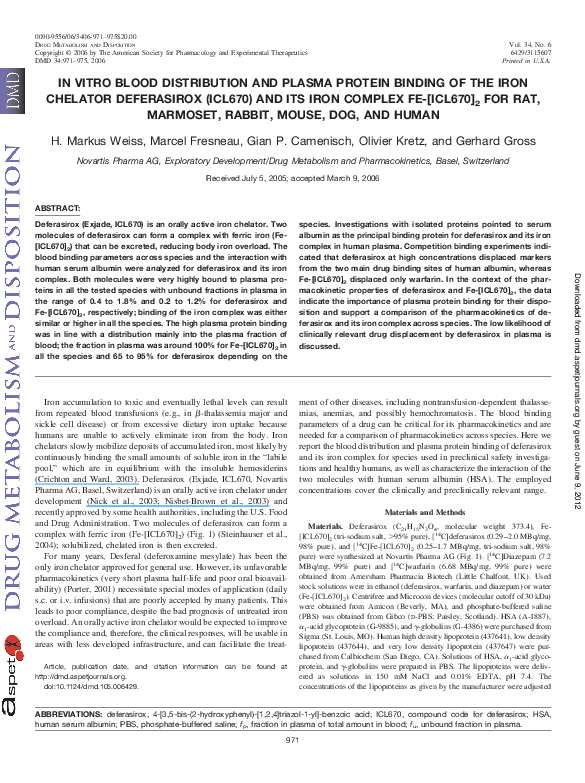 (PDF) In vitro blood distribution and plasma protein binding of the ...