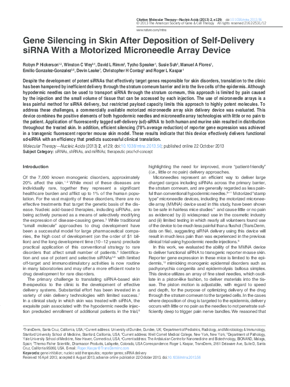 (PDF) Gene Silencing in Skin After Deposition of Self-Delivery siRNA ...