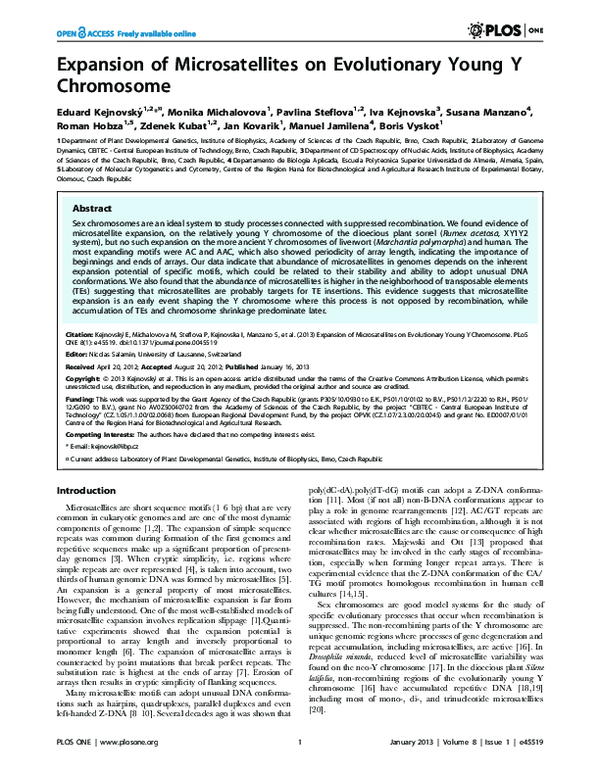 (PDF) Expansion of microsatellites on evolutionary young Y chromosome