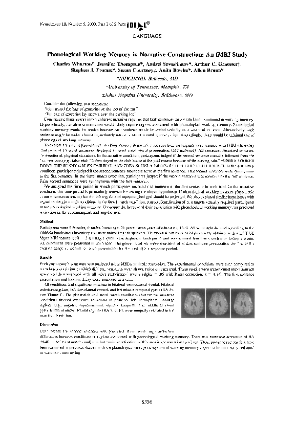 (PDF) Phonological working memory in narrative construction: An fMRI study