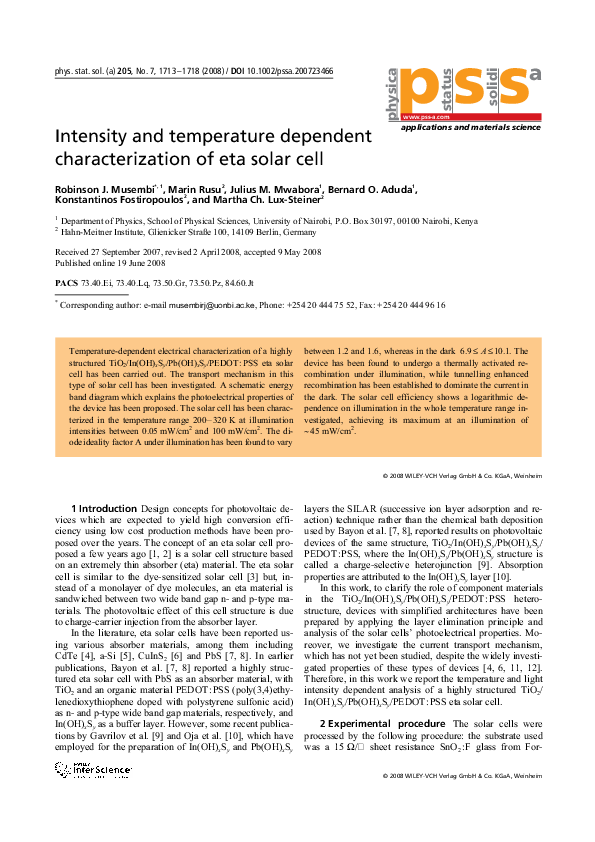 (PDF) Intensity and temperature dependent characterization of eta solar ...