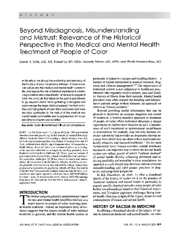 (PDF) Beyond misdiagnosis, misunderstanding and mistrust: relevance of ...