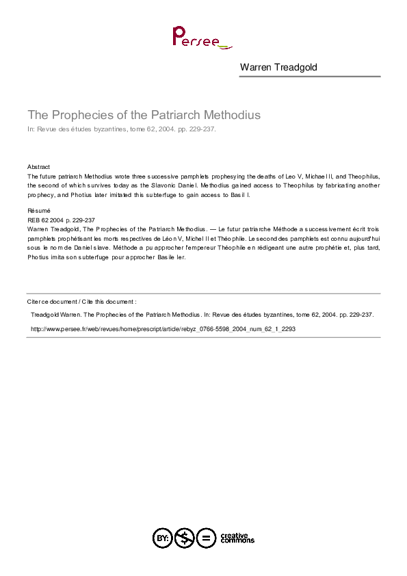 The Prophecies of the Patriarch Methodius