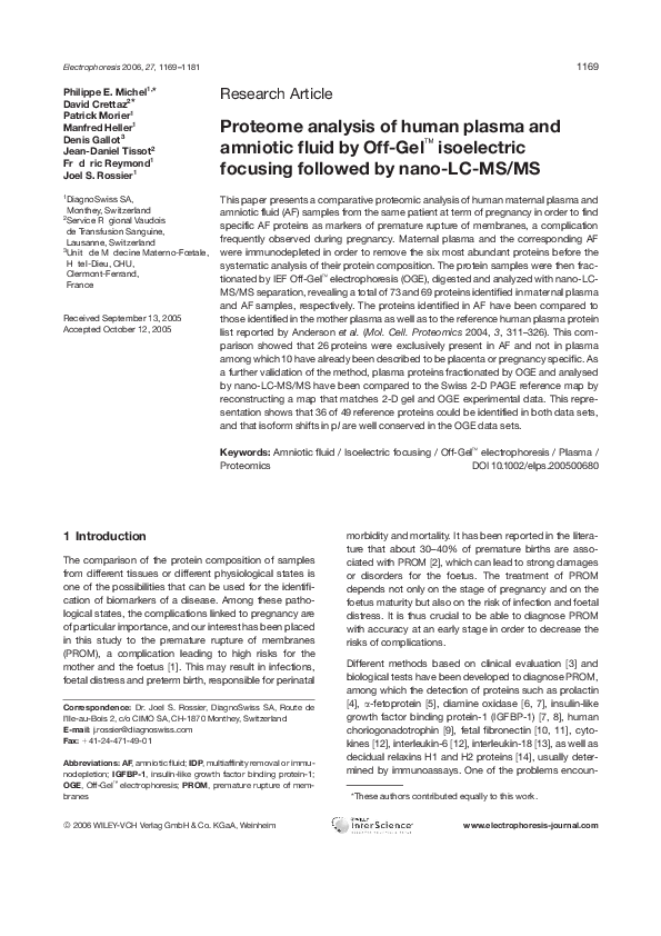 (PDF) Proteome analysis of human plasma and amniotic fluid by Off-Gel ...